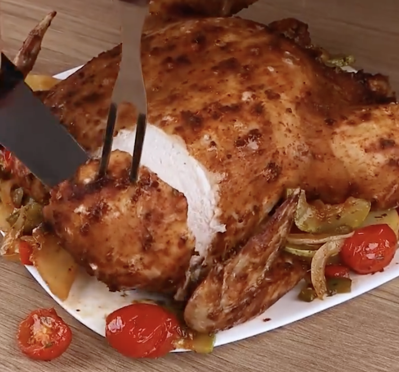 Whole roaste chicken with veggies 